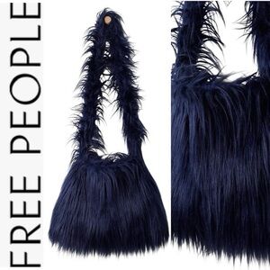 Free People Navy Baby Fluffy Unreal Fur Shoulder Bag❤️ NWOT